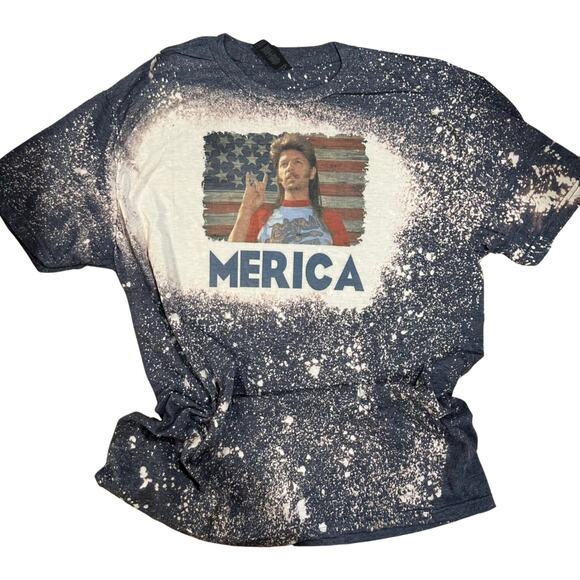 Joe Dirt American Flag Mercia Patriotic Bleached Heather Gray Gildan Tshirt - Picture 1 of 2